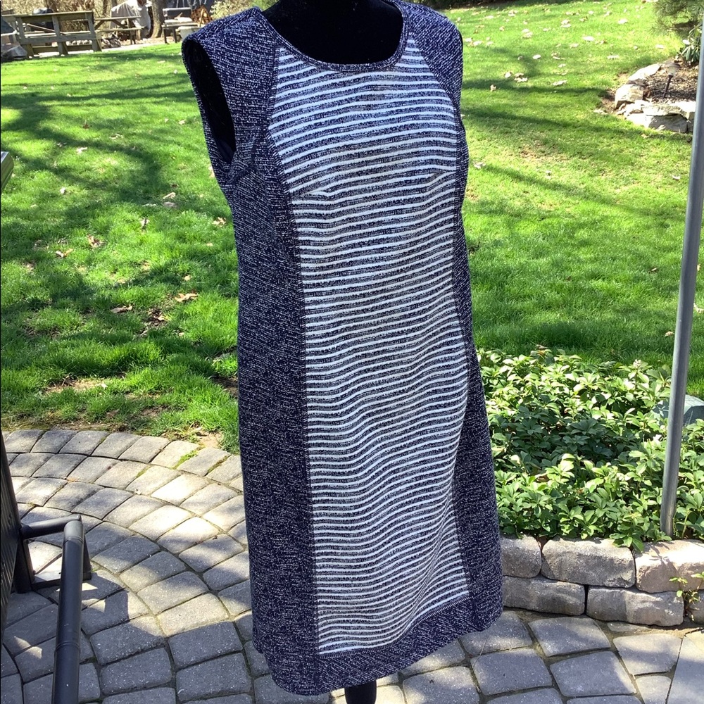 Piccadilly Navy/Cream Lined Sheath Dress Large
